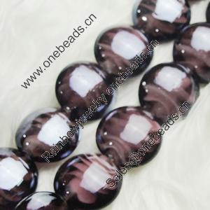 Hand-Made Lampwork Beads, flat round 15mm,thickness:8mm Hole:About 2mm, Sold by PC