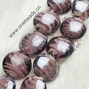 Hand-Made Lampwork Beads, flat round 20mm,thickness:10mm Hole:About 2mm, Sold by PC