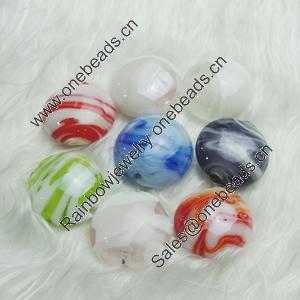 Hand-Made Lampwork Beads，Mixed color flat round 20mm,thickness:10mm Hole:About 2mm, Sold by Group