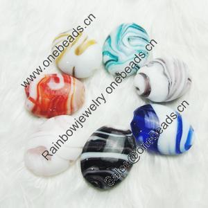 Hand-Made Lampwork Beads，Mixed color flat round 30x24mm,thickness:13mm Hole:About 2mm, Sold by Group