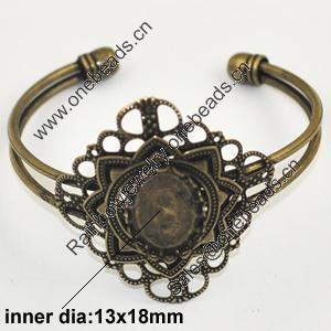 Copper Bracelet with Iron settings, Settings's inner dia:13x18mm, Sold by PC