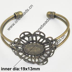 Copper Bracelet with Iron settings, Settings's inner dia:19x13mm, Sold by PC