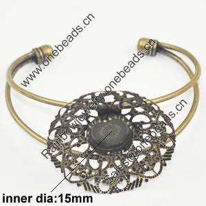 Copper Bracelet with Iron settings, Settings's inner dia:15mm, Sold by PC