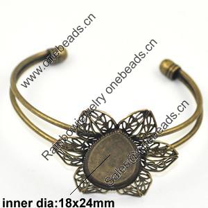Copper Bracelet with Iron settings, Settings's inner dia:18x24mm, Sold by PC