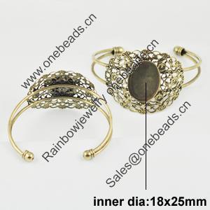 Copper Bracelet with Iron settings, Settings's Size:39x46mm, inner dia:18x25mm, Sold by PC