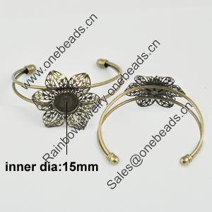 Copper Bracelet with Iron settings, Settings's Size:37mm, inner dia:15mm, Sold by PC