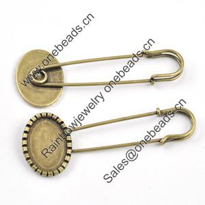 Iron Brooch Settings, Length:70mm, inner dia:10x14mm, Sold by Bag