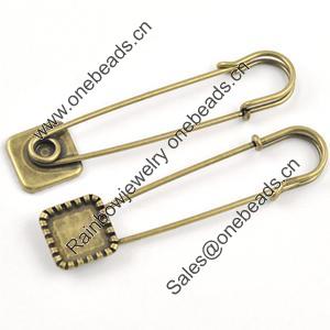 Iron Brooch Settings, Length:70mm, inner dia:13mm, Sold by Bag