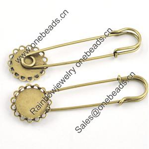 Iron Brooch Settings, Length:70mm, inner dia:10mm, Sold by Bag