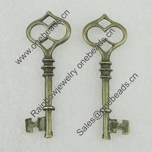 Pendant/Charm, Fashion Zinc Alloy Jewelry Findings, Lead-free, Key 22x62mm, Sold by Bag