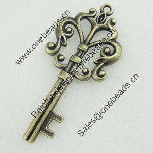 Pendant/Charm, Fashion Zinc Alloy Jewelry Findings, Lead-free, Key 35x78mm, Sold by Bag