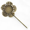 Copper Brooch with Iron Settings, Fashion Jewelry Findings, 78mm, Inner dia:18mm Sold by Bag