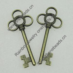 Pendant/Charm, Fashion Zinc Alloy Jewelry Findings, Lead-free, Key 23x52mm, Sold by Bag