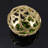 Copper Hollow Beads with Crystal, Fashion Jewelry Findings, Lead-free, flat Round 25x25x18mm, Sold by PC