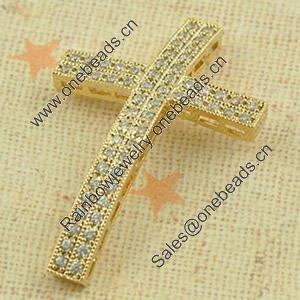 Copper Zircon Beads, Fashion jewelry findings, A Grade Cross 25x37mm, Sold by PC