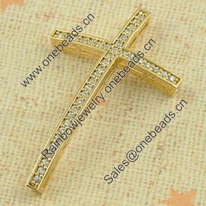 Copper Zircon Beads, Fashion jewelry findings, A Grade Cross 22x36mm, Sold by PC