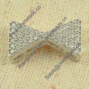 Copper Zircon Beads, Fashion jewelry findings, A Grade Bowknot 12x19mm, Sold by PC