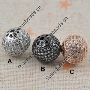 Copper Zircon Beads, Fashion jewelry findings, A Grade Round 12mm, Sold by PC