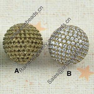 Copper Zircon Beads, Fashion jewelry findings, A Grade Round 14mm, Sold by PC