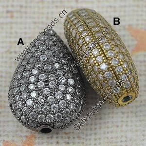 Copper Zircon Beads, Fashion jewelry findings, A Grade Teardrop 13x14mm, Sold by PC