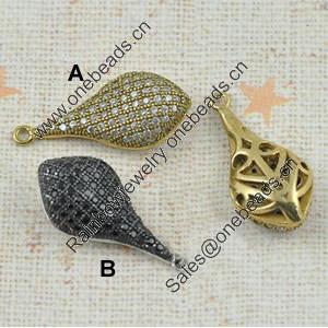 Copper Zircon Pendant, Fashion jewelry findings, A Grade Teardrop 10x14mm, Sold by PC