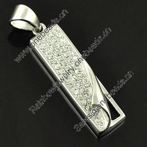 Copper Zircon Pendant, Fashion jewelry findings, A Grade Rectangle about 16mm, Sold by PC