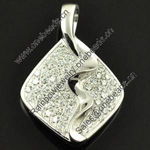 Copper Zircon Pendant, Fashion jewelry findings, A Grade 17x24mm, Sold by PC