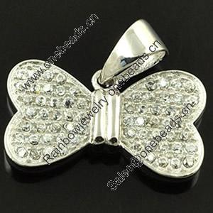 Copper Zircon Pendant, Fashion jewelry findings, A Grade Bowknot 19mm, Sold by PC