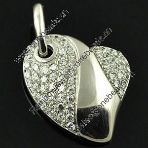 Copper Zircon Pendant, Fashion jewelry findings, A Grade Heart 16mm, Sold by PC