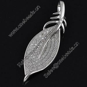 Copper Zircon Pendant, Fashion jewelry findings, A Grade Leaf about 40mm, Sold by PC