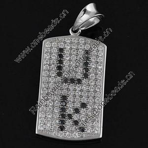 Copper Zircon Pendant, Fashion jewelry findings, A Grade Rectangle about 40mm, Sold by PC