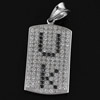 Copper Zircon Pendant, Fashion jewelry findings, A Grade Rectangle about 40mm, Sold by PC