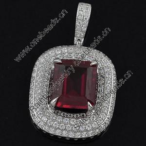 Copper Zircon Pendant, Fashion jewelry findings, A Grade Square about 40mm, Sold by PC