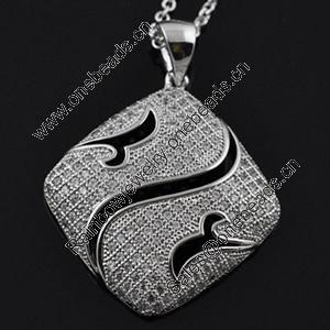 Copper Zircon Pendant, Fashion jewelry findings, A Grade Square 23x26mm, Sold by PC