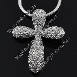 Copper Zircon Pendant, Fashion jewelry findings, A Grade Cross 20x25mm, Sold by PC
