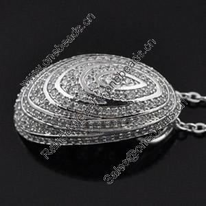 Copper Zircon Pendant, Fashion jewelry findings, A Grade Flat Oval 13x23mm, Sold by PC