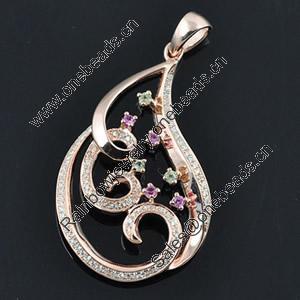 Copper Zircon Pendant, Fashion jewelry findings, A Grade TearDrop 20x32mm, Sold by PC