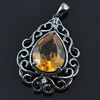 Copper Zircon Pendant, Fashion jewelry findings, A Grade TearDrop 22x29mm, Sold by PC
