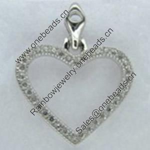 Copper Zircon Pendant, Fashion jewelry findings, A Grade Heart about 20mm, Sold by PC