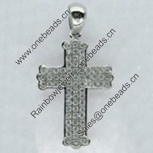 Copper Zircon Pendant, Fashion jewelry findings, A Grade Cross about 20mm, Sold by PC