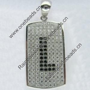 Copper Zircon Pendant, Fashion jewelry findings, A Grade Rectangle about 20mm, Sold by PC