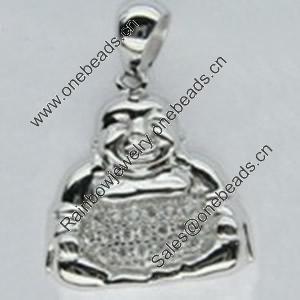 Copper Zircon Pendant, Fashion jewelry findings, A Grade Buddha about 20mm, Sold by PC