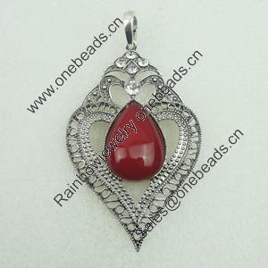Pendant With Resin Beads. Fashion Zinc Alloy Jewelry Findings. Leaf 68x42mm. Sold by Bag