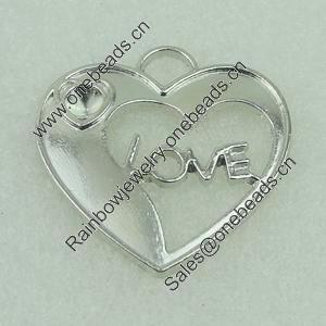 Pendant. Fashion Zinc Alloy Jewelry Findings. Lead-free. Heart 31x31mm. Sold by Bag 