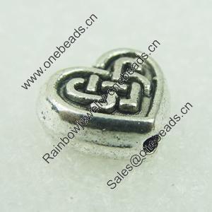 Beads. Fashion Zinc Alloy jewelry findings. Lead-free. Heart 9x9mm. Sold by Bag