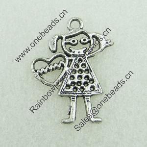 Pendant. Fashion Zinc Alloy Jewelry Findings. Lead-free. Girl 27x21mm. Sold by Bag 