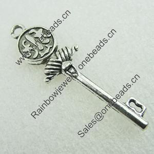 Pendant. Fashion Zinc Alloy Jewelry Findings. Lead-free. Key 43x13mm. Sold by Bag 