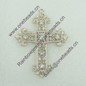Pendant with Crystal Beads. Fashion Zinc Alloy Jewelry Findings. Lead-free. Cross 88x67mm. Sold by Bag 