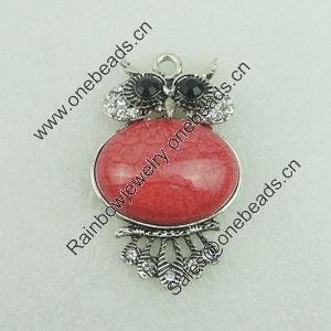 Pendant With Crystal Beads and Resin Beads. Fashion Zinc Alloy Jewelry Findings. Lead-free. Animal 56x37mm. Sold by Bag