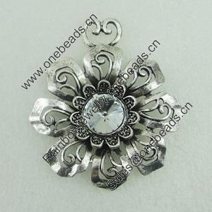 Pendant with Crystal Beads. Fashion Zinc Alloy Jewelry Findings. Lead-free. Flower 65x58mm. Sold by Bag 